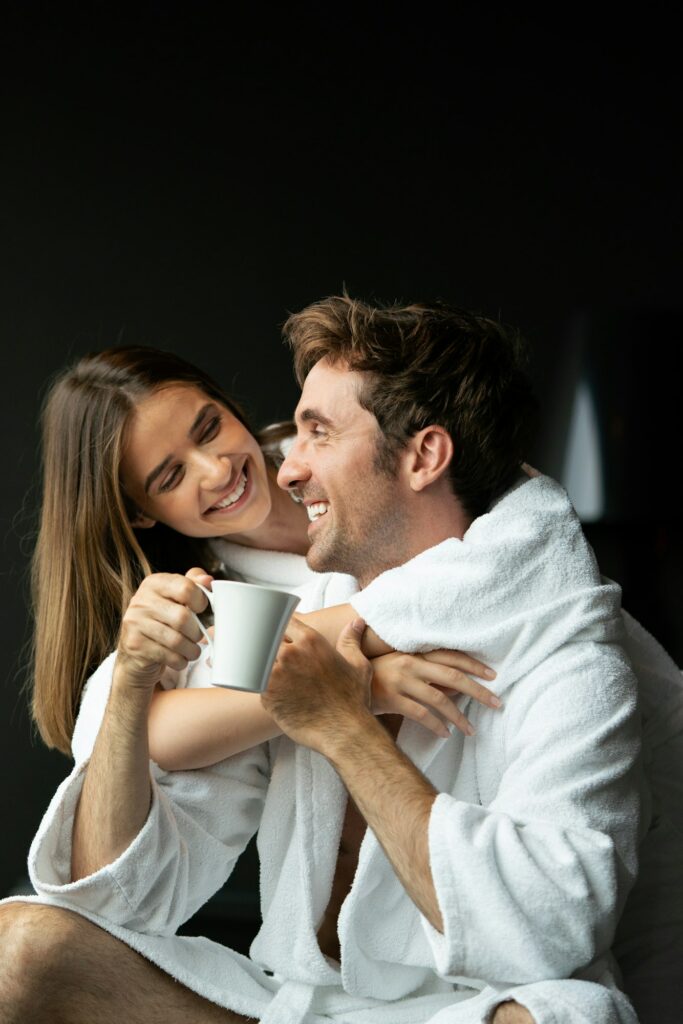 Happy couple in love enjoying wellness weekend